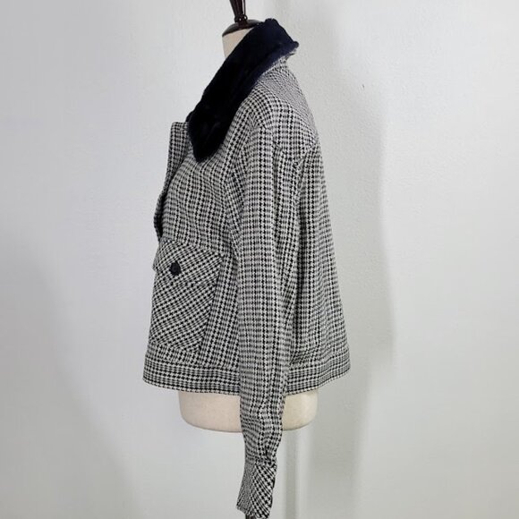 ANTHROPOLOGIE MAEVE tweed faux fur-collar jacket Sz M NEW - Picture 6 of 11